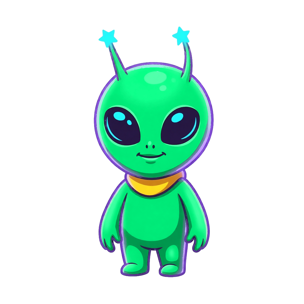 Gerald, the little green alien who hosts Glyphs